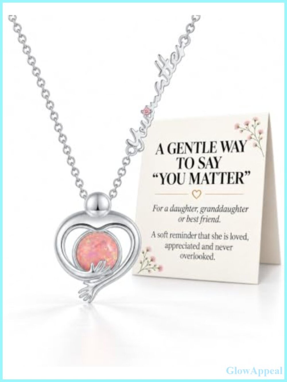You Matter Hug Heart Opal Pendant Necklace Silver Plated Copper Alloy